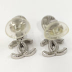 Chanel Earrings CC Logo Rhinestone Plated Silver — view 6