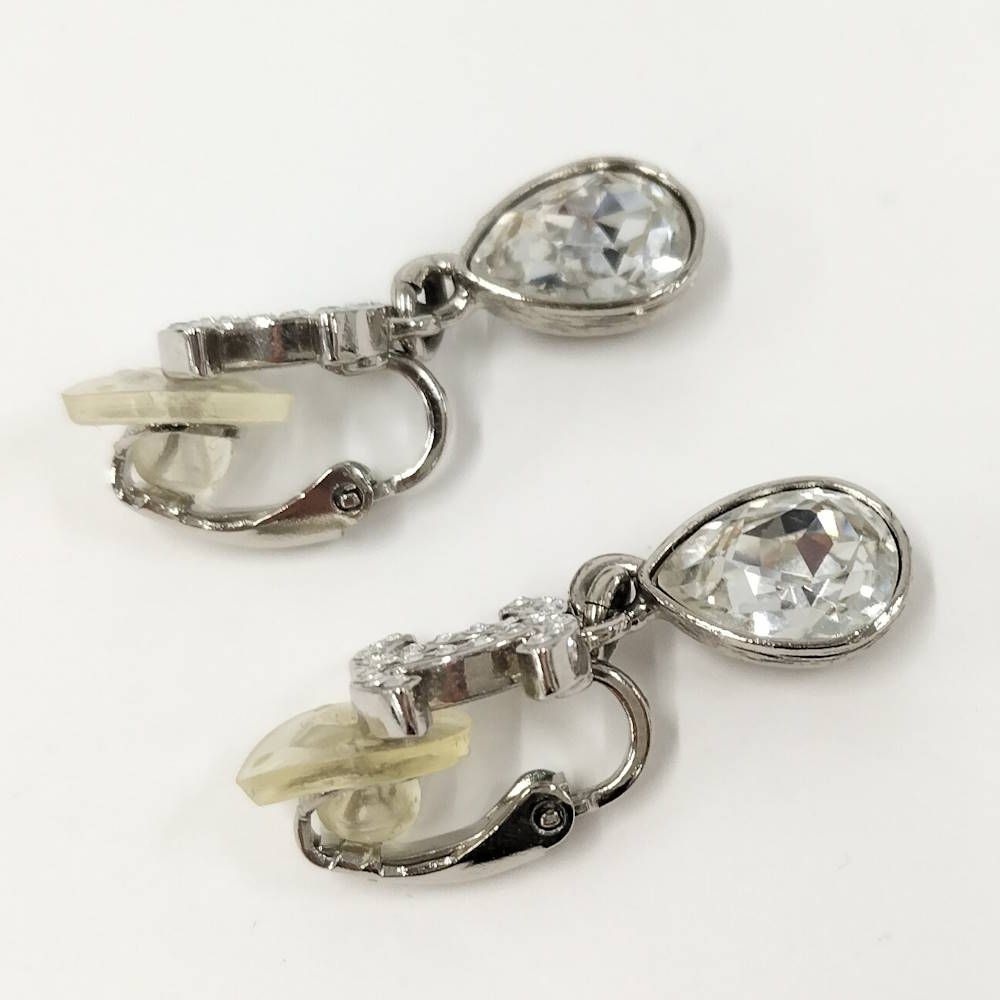 Chanel Earrings CC Logo Rhinestone Plated Silver — view 3