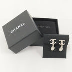 Chanel Earrings CC Logo Rhinestone Plated Silver — view 9