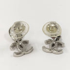 Chanel Earrings CC Logo Rhinestone Plated Silver — view 7
