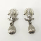 Chanel Earrings CC Logo Rhinestone Plated Silver — view 2