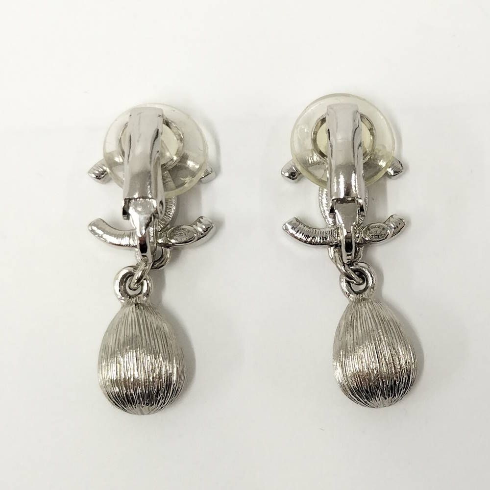 Chanel Earrings CC Logo Rhinestone Plated Silver — view 2