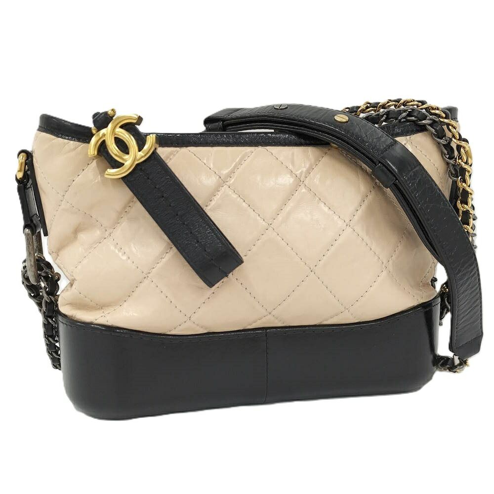 Chanel Gabriel de Small Hobo Shoulder Bag Leather Beige Black