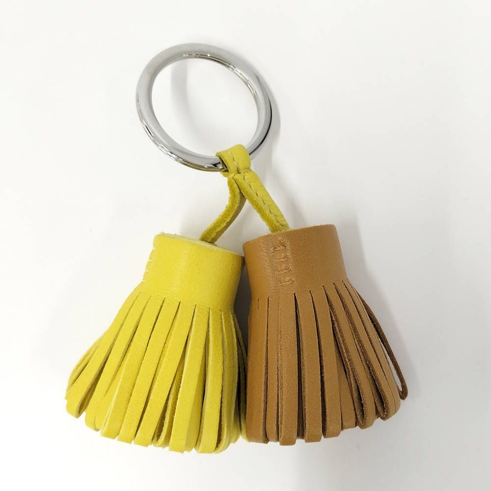 Hermes Carmen Unodos Key Ring Leather Yellow Brown — view 2