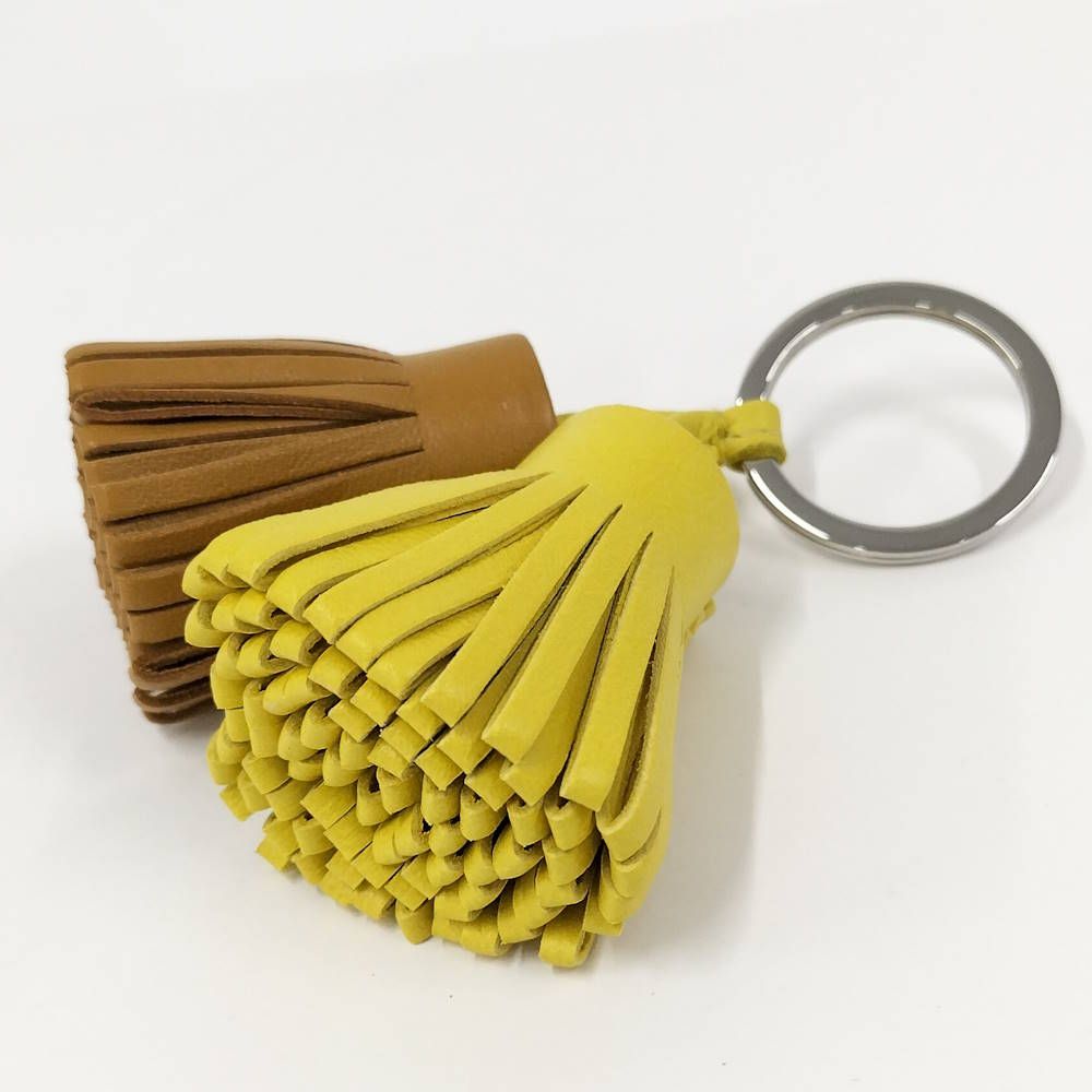 Hermes Carmen Unodos Key Ring Leather Yellow Brown — view 6