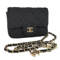 Chanel Mini Quilted Chain Shoulder Pouch Cotton Black
