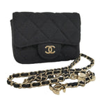 Chanel Mini Quilted Chain Shoulder Pouch Cotton Black