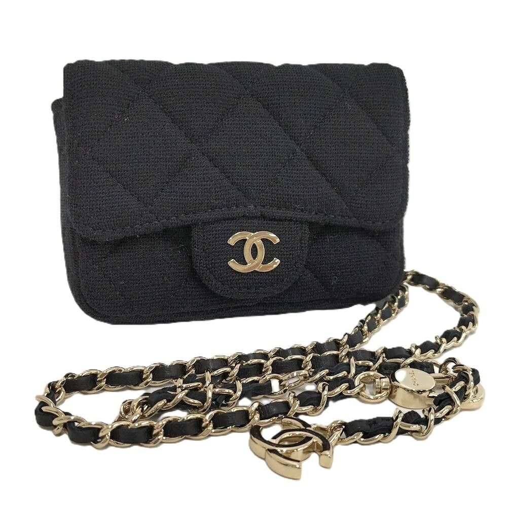 Chanel Mini Quilted Chain Shoulder Pouch Cotton Black