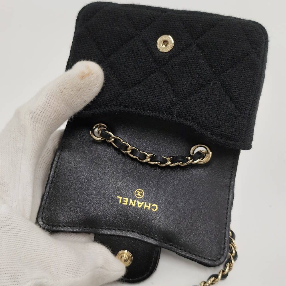 Chanel Mini Quilted Chain Shoulder Pouch Cotton Black — view 7