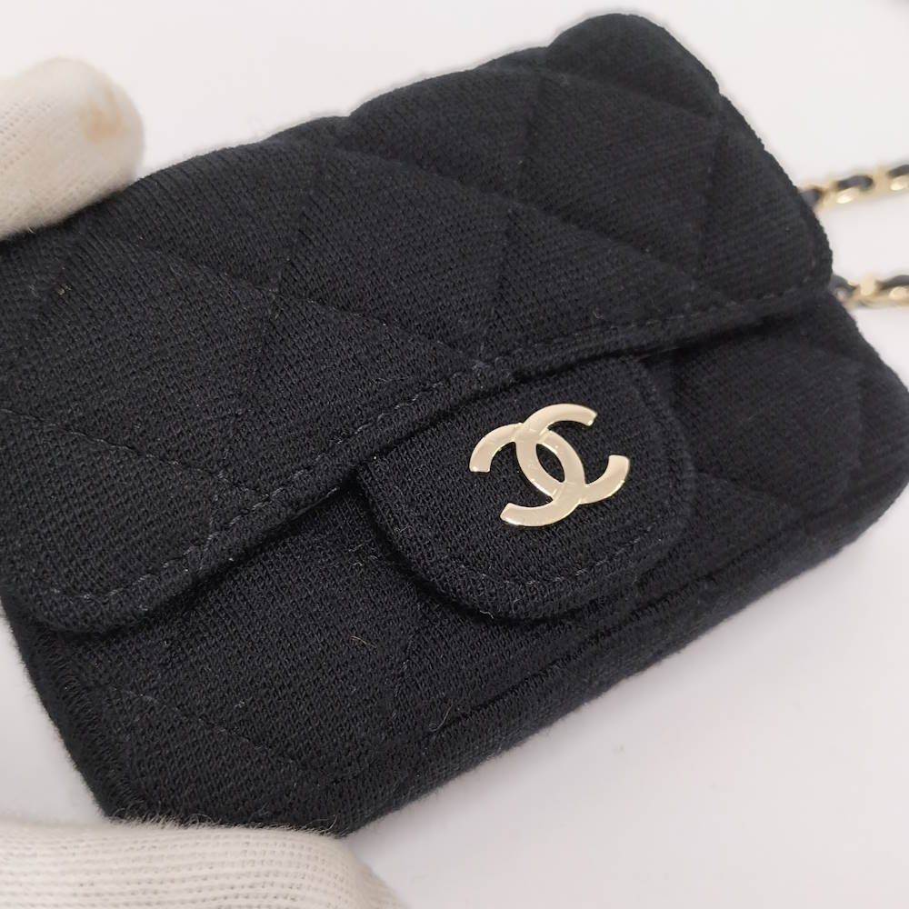 Chanel Mini Quilted Chain Shoulder Pouch Cotton Black — view 4