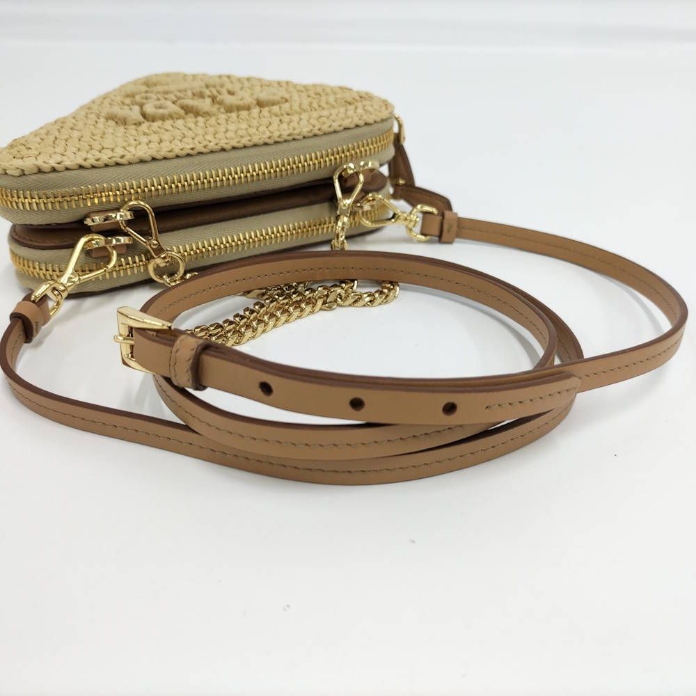 Prada Crochet Mini Pouch Chain Shoulder Bag Raffia Leather Beige — view 7