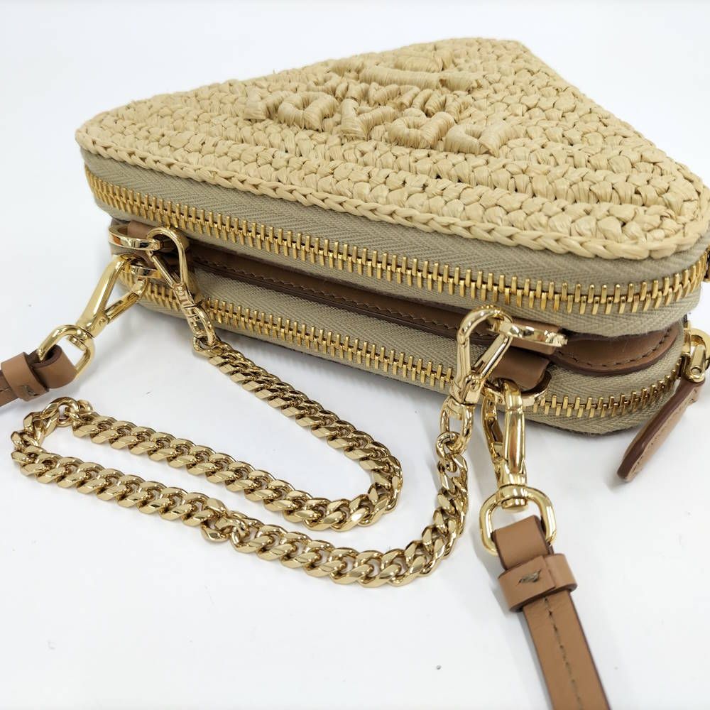 Prada Crochet Mini Pouch Chain Shoulder Bag Raffia Leather Beige — view 6