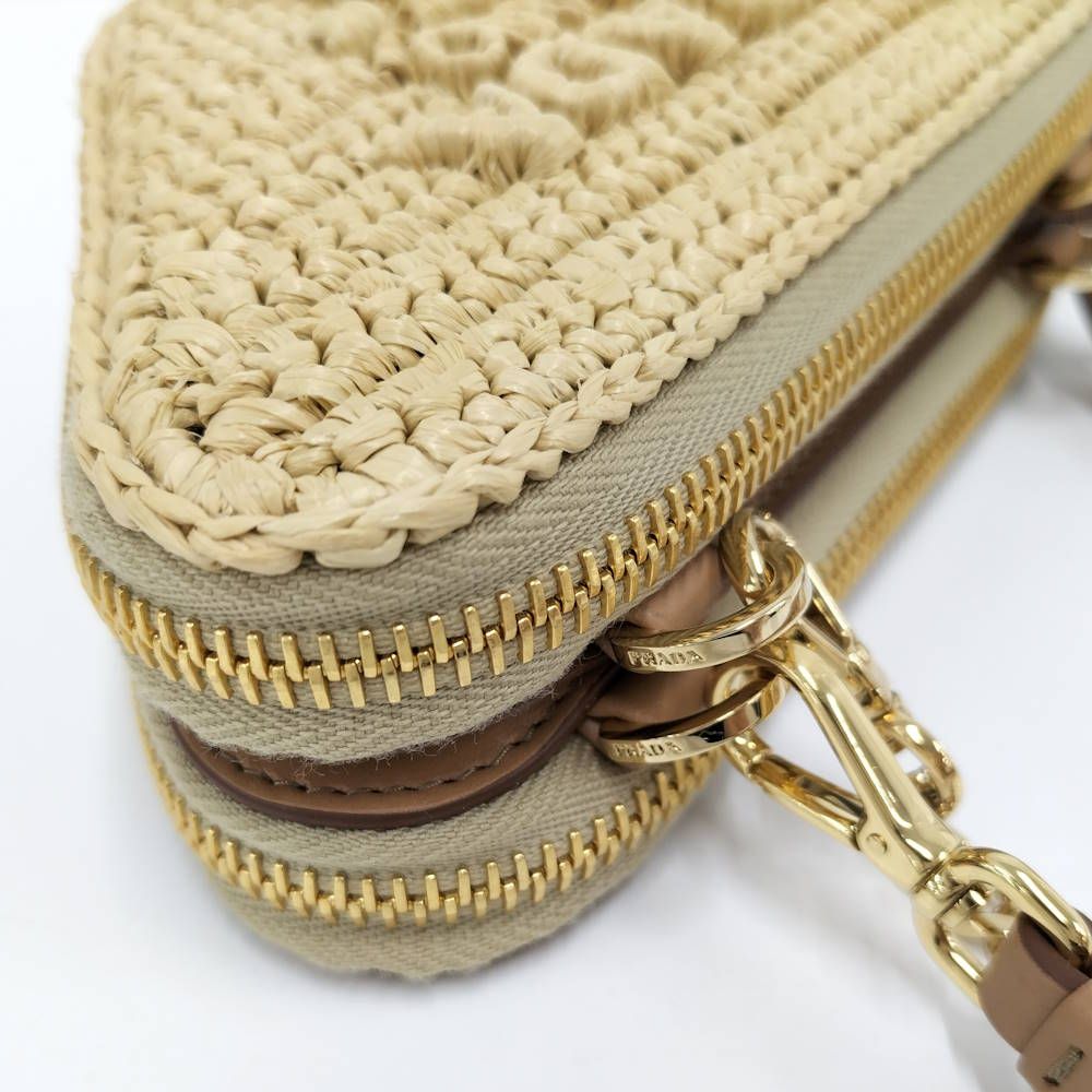 Prada Crochet Mini Pouch Chain Shoulder Bag Raffia Leather Beige — view 4