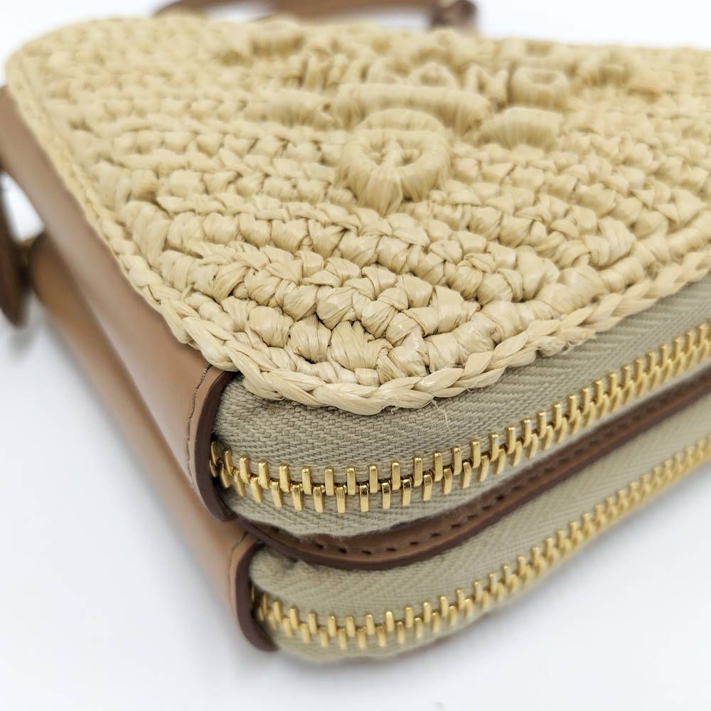 Prada Crochet Mini Pouch Chain Shoulder Bag Raffia Leather Beige — view 3