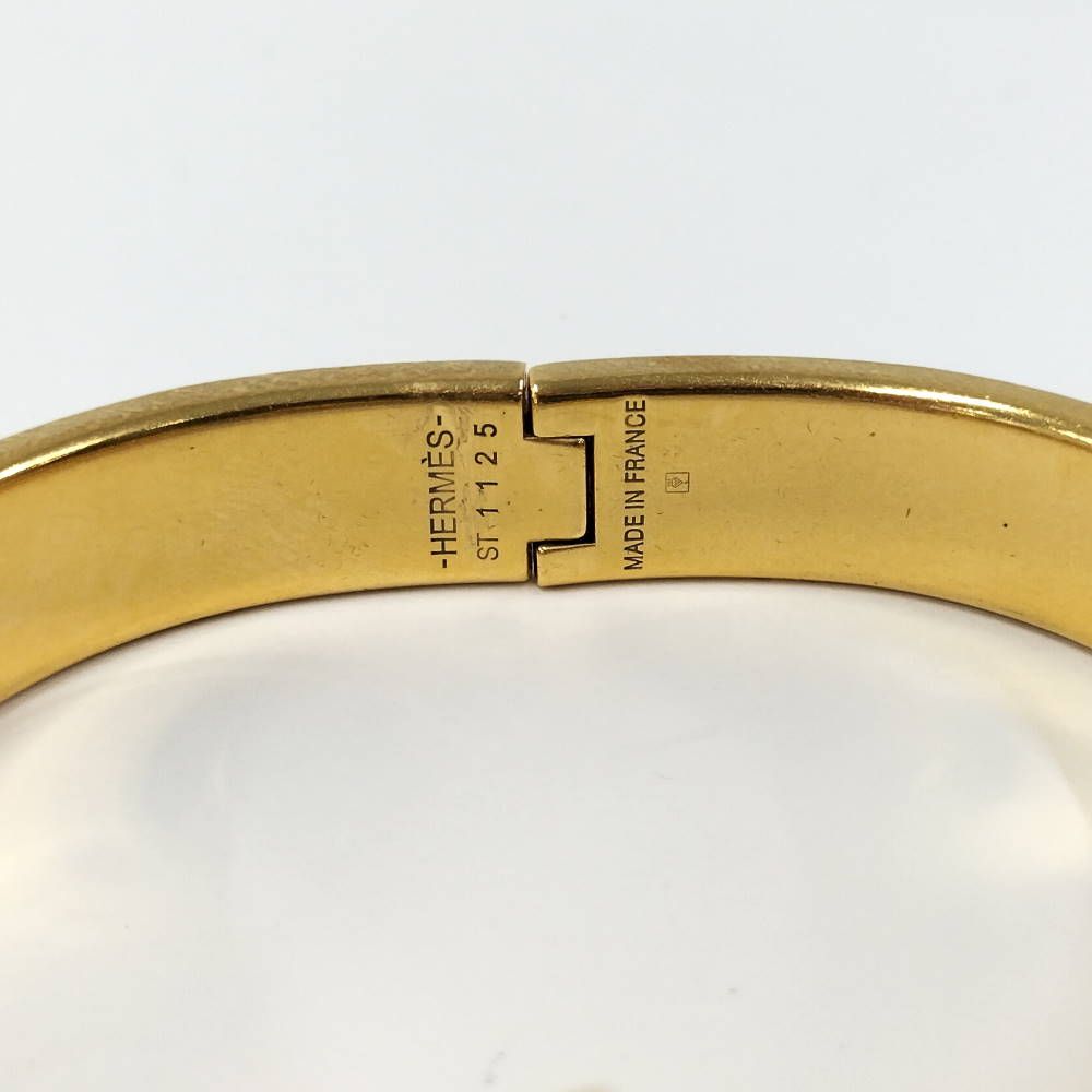 Hermes Clic Clac Bracelet Enamel Plated Gold White — view 6