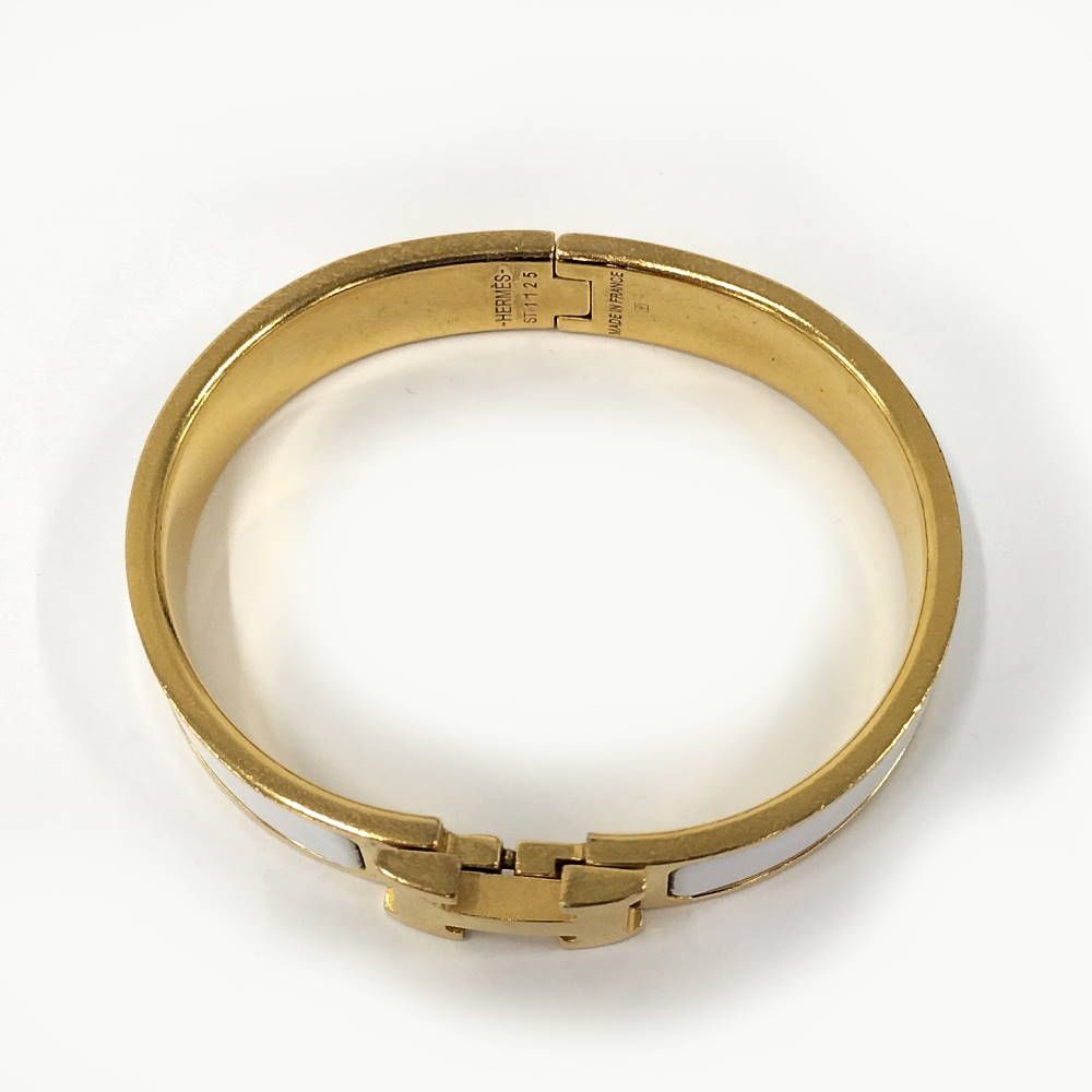 Hermes Clic Clac Bracelet Enamel Plated Gold White — view 2