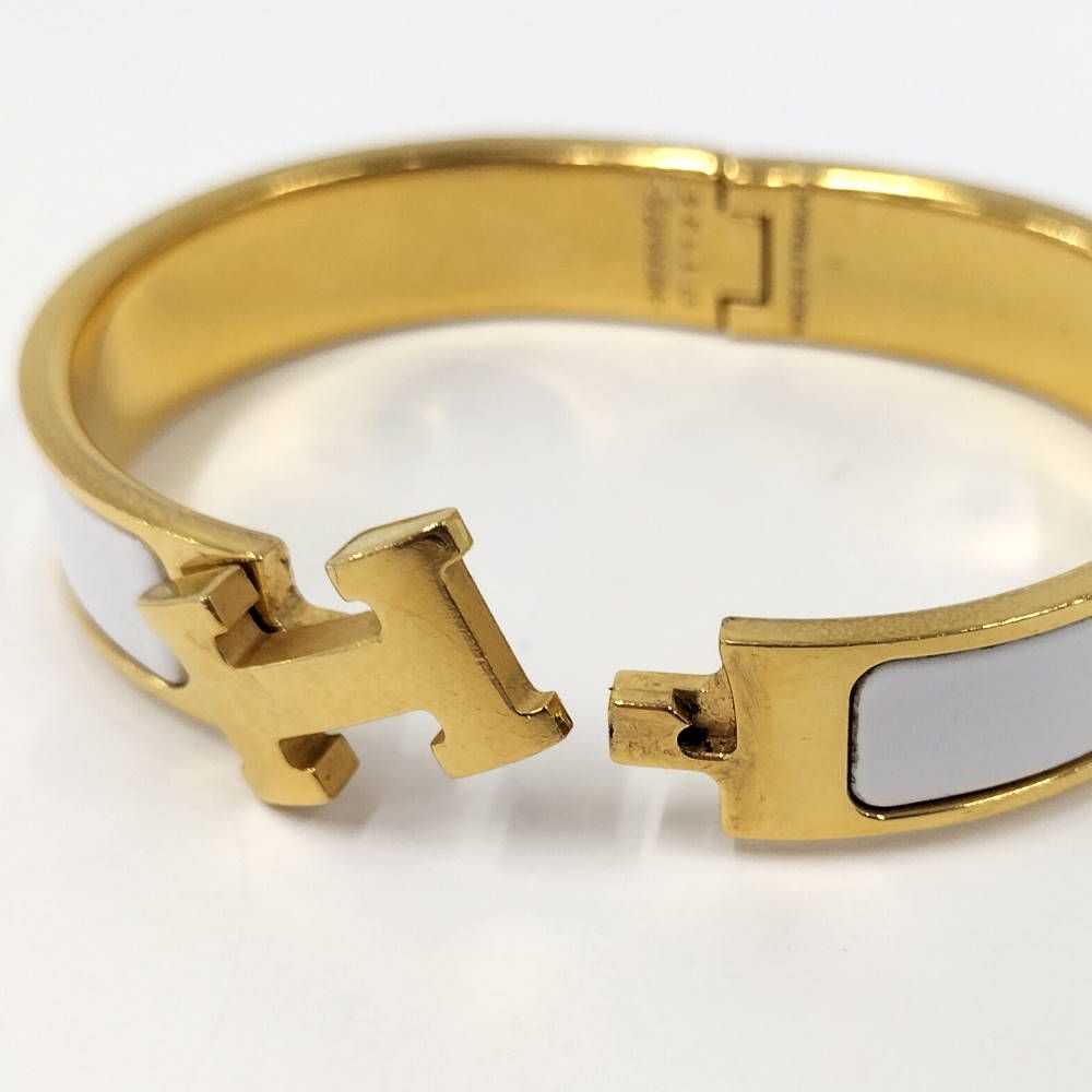 Hermes Clic Clac Bracelet Enamel Plated Gold White — view 4