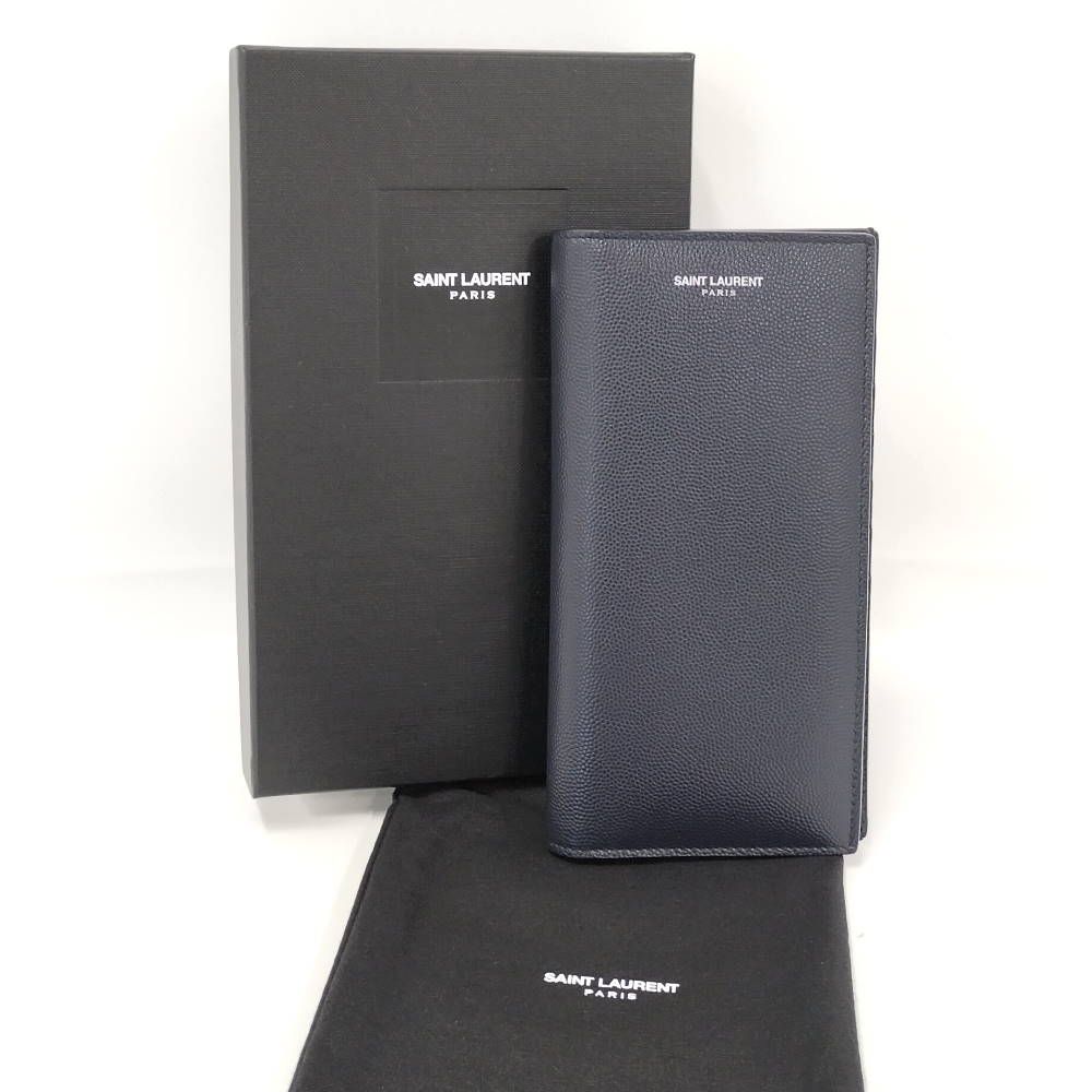 Saint Laurent Continental Wallet Bifold Logo Leather Navy — view 9