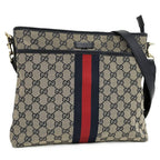 Gucci Shoulder Bag GG Canvas Leather Gray Navy