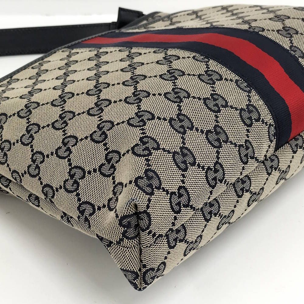 Gucci Shoulder Bag GG Canvas Leather Gray Navy — view 4