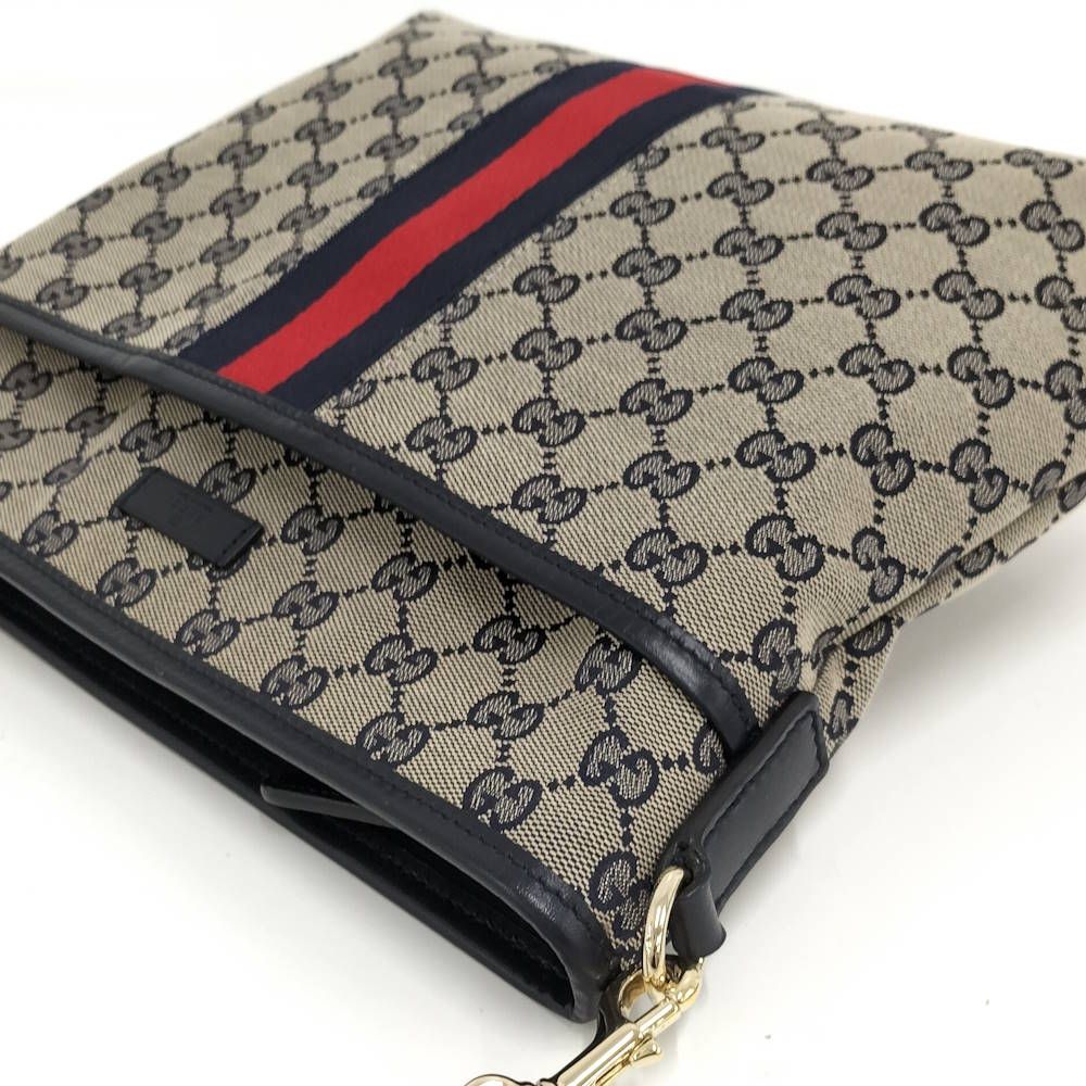 Gucci Shoulder Bag GG Canvas Leather Gray Navy — view 3