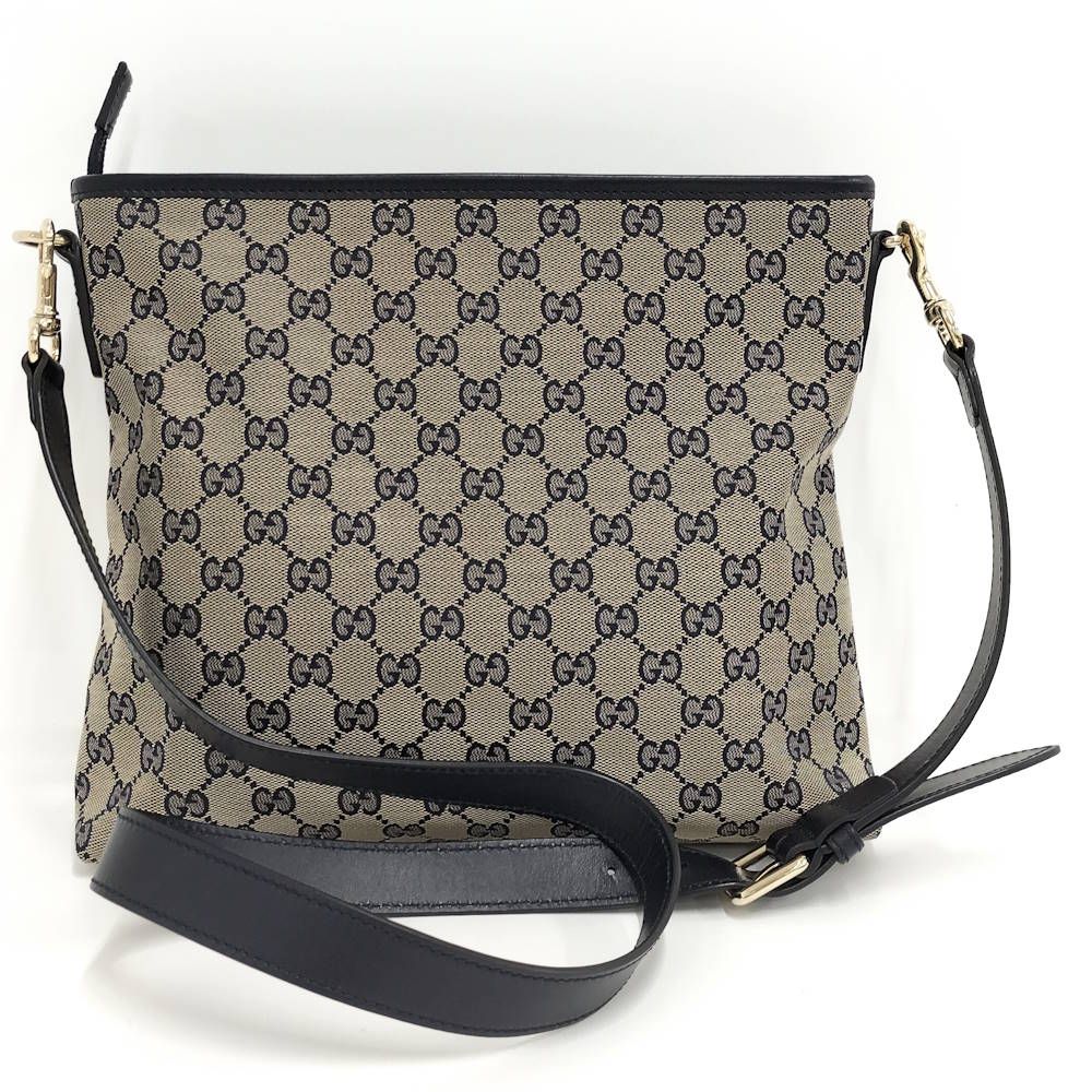 Gucci Shoulder Bag GG Canvas Leather Gray Navy — view 2