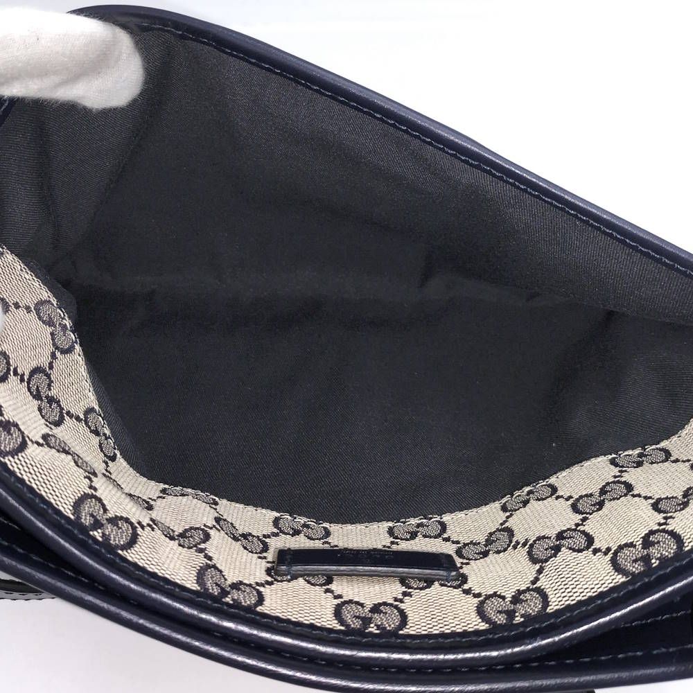 Gucci Shoulder Bag GG Canvas Leather Gray Navy — view 9