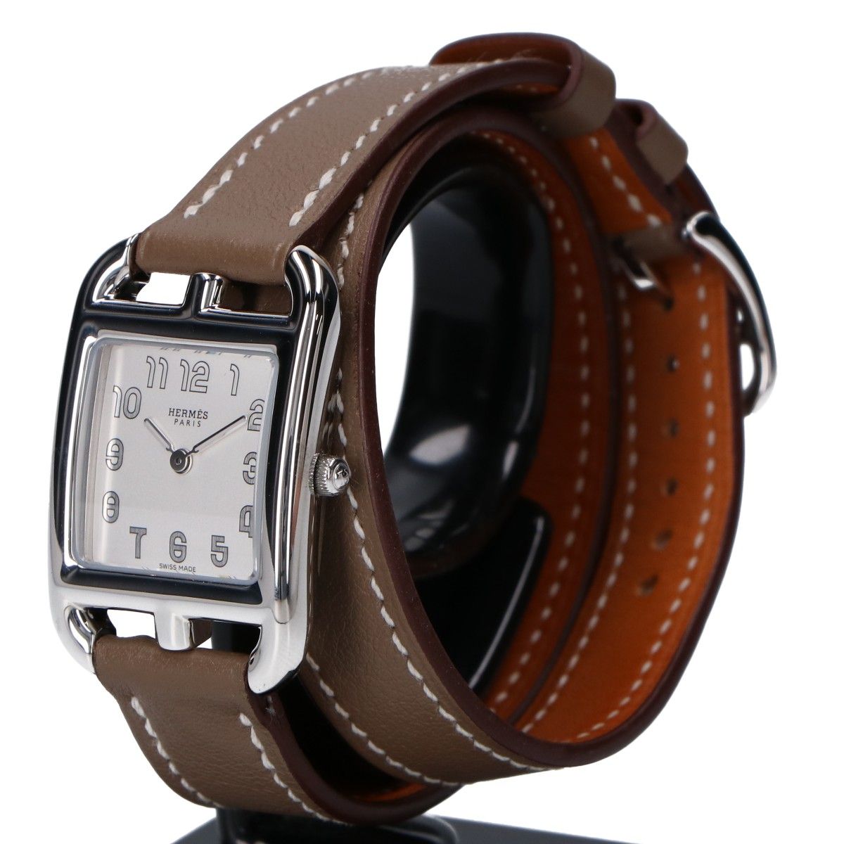 Hermes Polished Cape Cod PM Double Tour Silver Dial SS Swift Quartz Watch — view 3