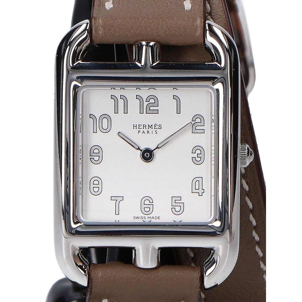 Hermes Polished Cape Cod PM Double Tour Silver Dial SS Swift Quartz Watch