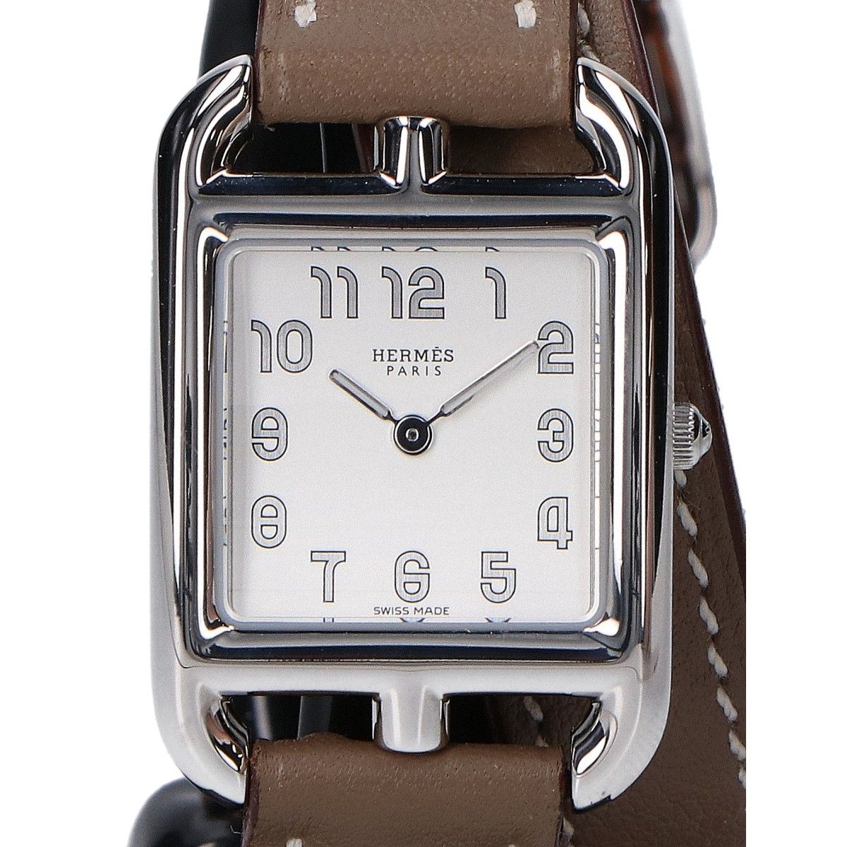 Hermes Polished Cape Cod PM Double Tour Silver Dial SS Swift Quartz Watch