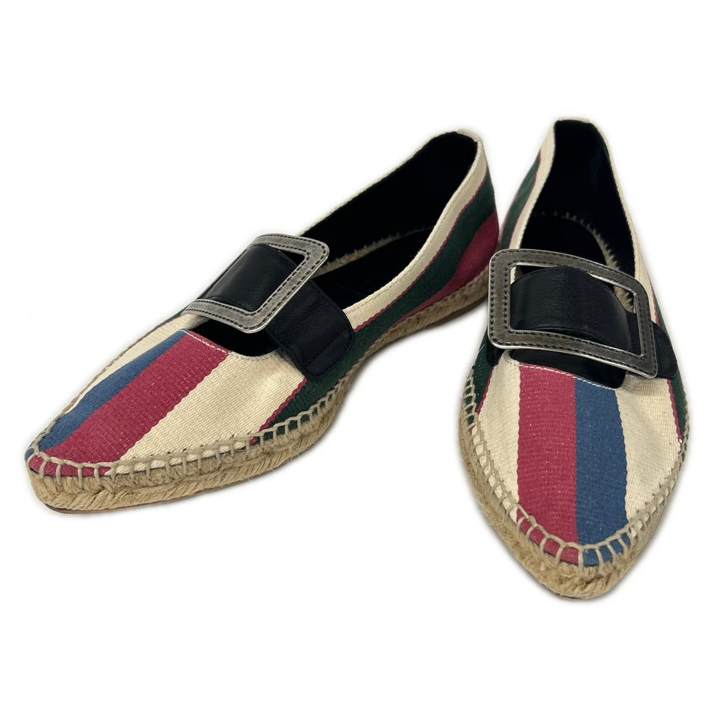 Loewe Striped Metal Buckle Espadrille Flat Shoes