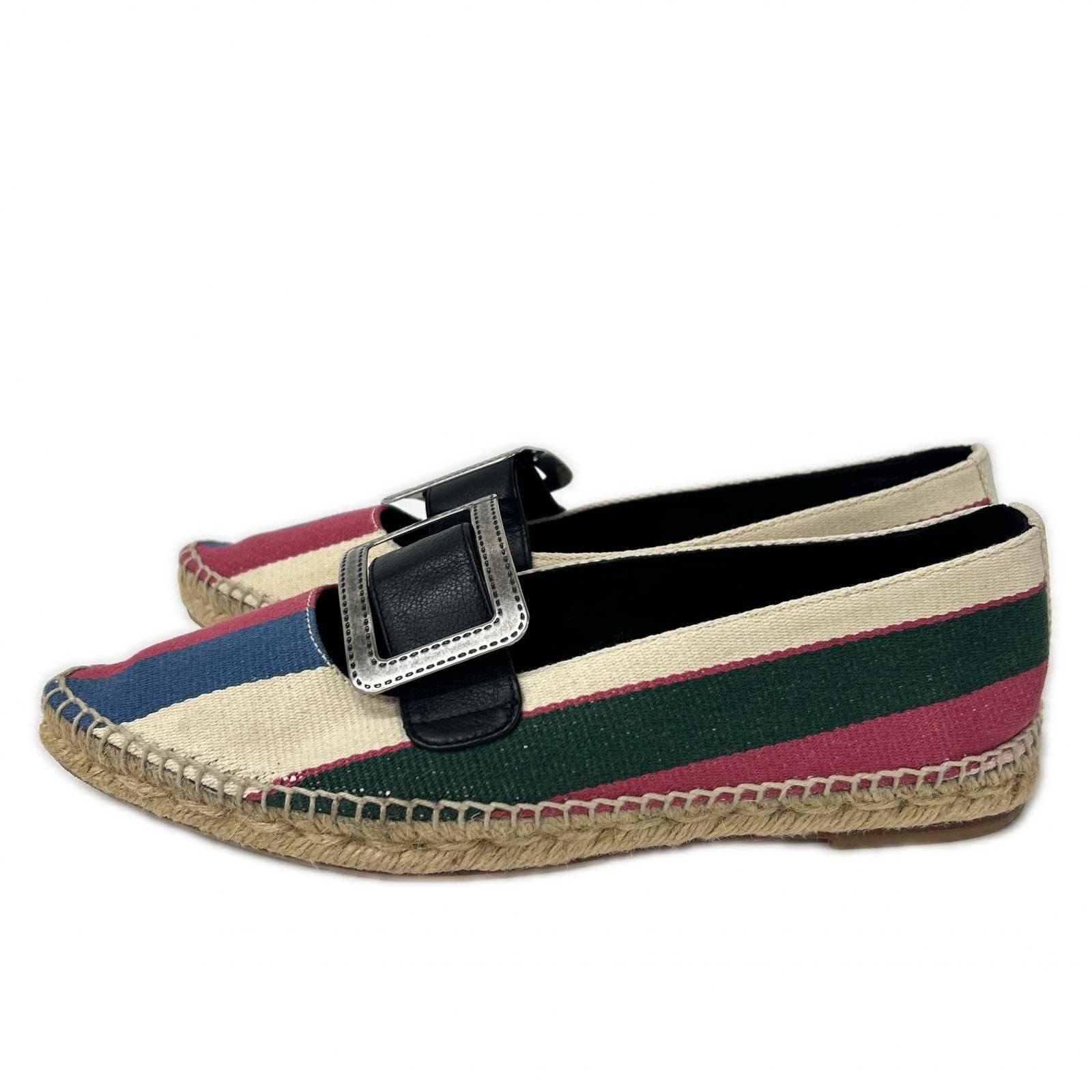 Loewe Striped Metal Buckle Espadrille Flat Shoes — view 2