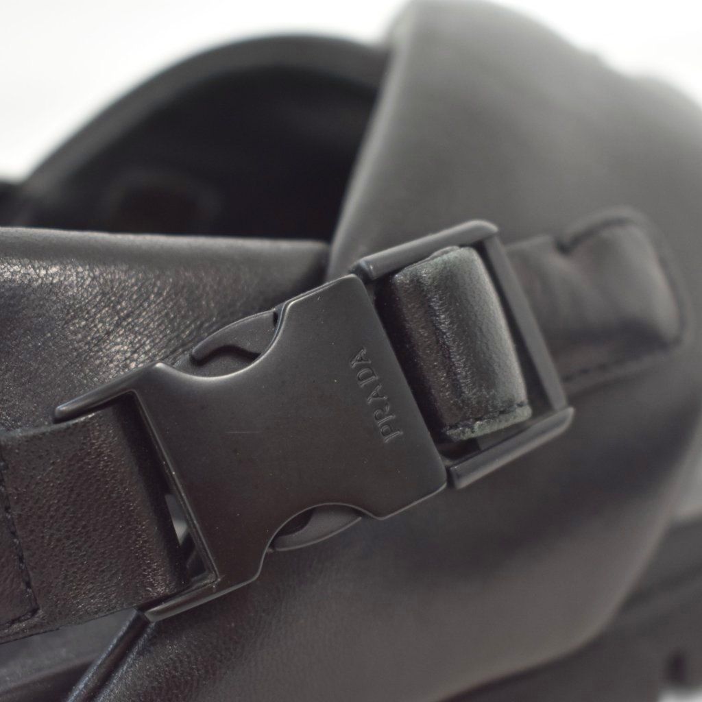 Prada Monolith Triangle Logo Patted Nappa Leather Criss Cross Shoes Sandals 7 — view 8
