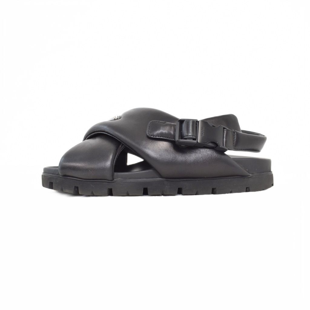Prada Monolith Triangle Logo Patted Nappa Leather Criss Cross Shoes Sandals 7 — view 2
