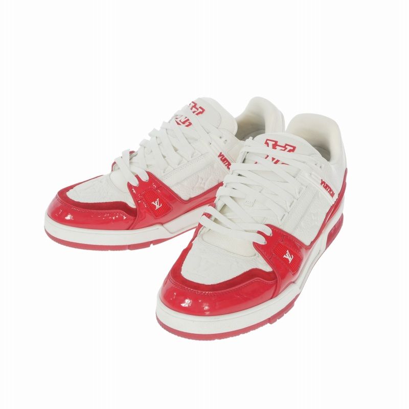 Louis Vuitton LV Trainer Calf Leather Monogram Sneakers 9 Red White