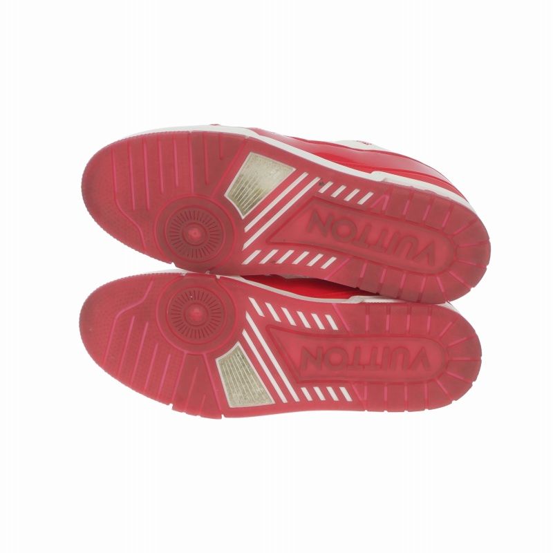 Louis Vuitton LV Trainer Calf Leather Monogram Sneakers 9 Red White — view 4
