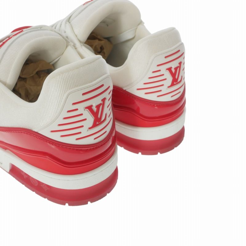 Louis Vuitton LV Trainer Calf Leather Monogram Sneakers 9 Red White — view 6