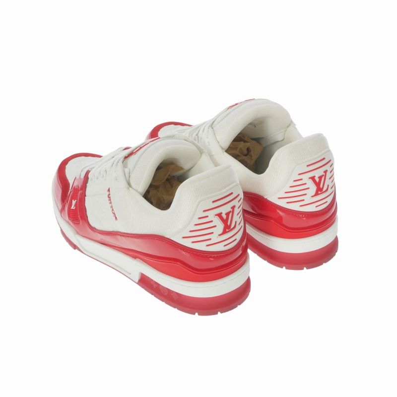 Louis Vuitton LV Trainer Calf Leather Monogram Sneakers 9 Red White — view 3