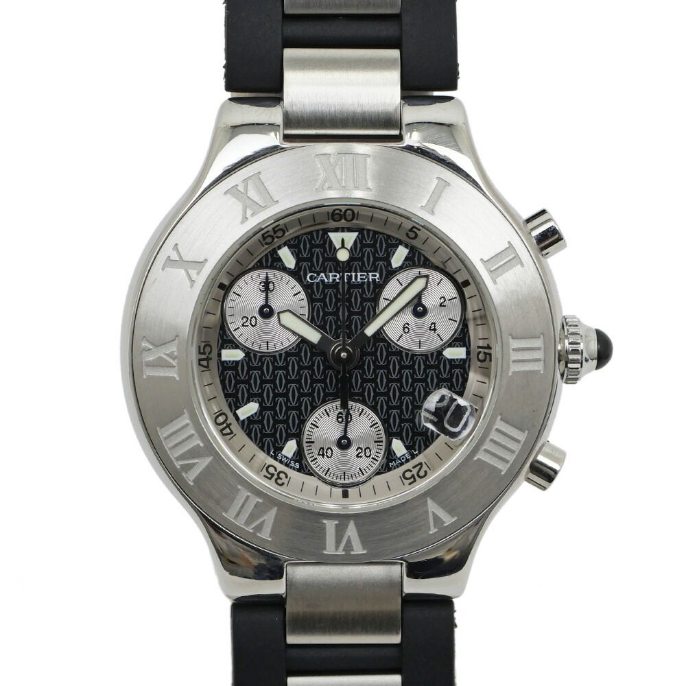 Cartier Must 21 Chrono Scarf SS Rubber Quartz Watch