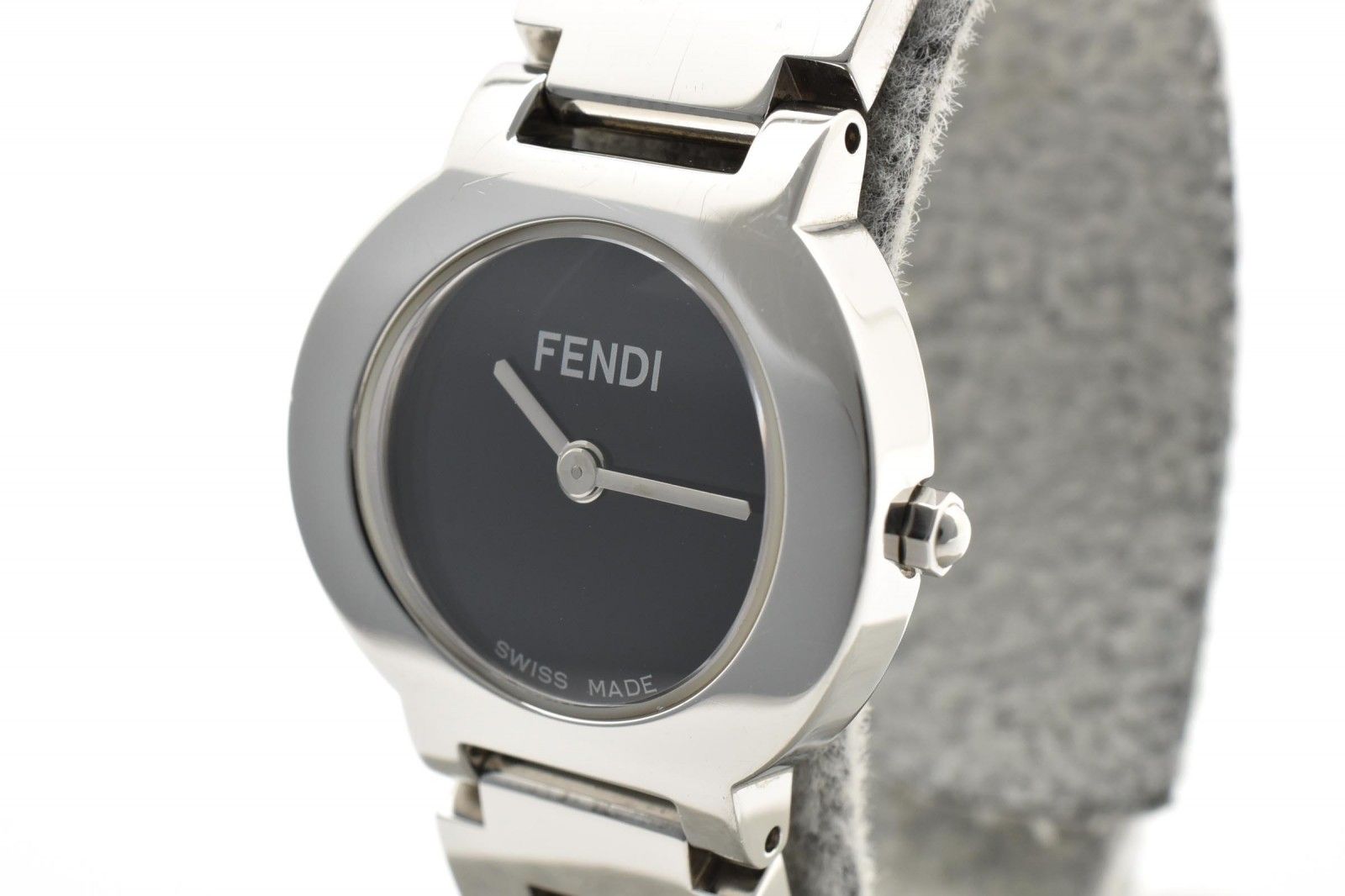 Fendi Orologi Quartz Watch Black Dial FF Logo Bracelet Stainless Steel