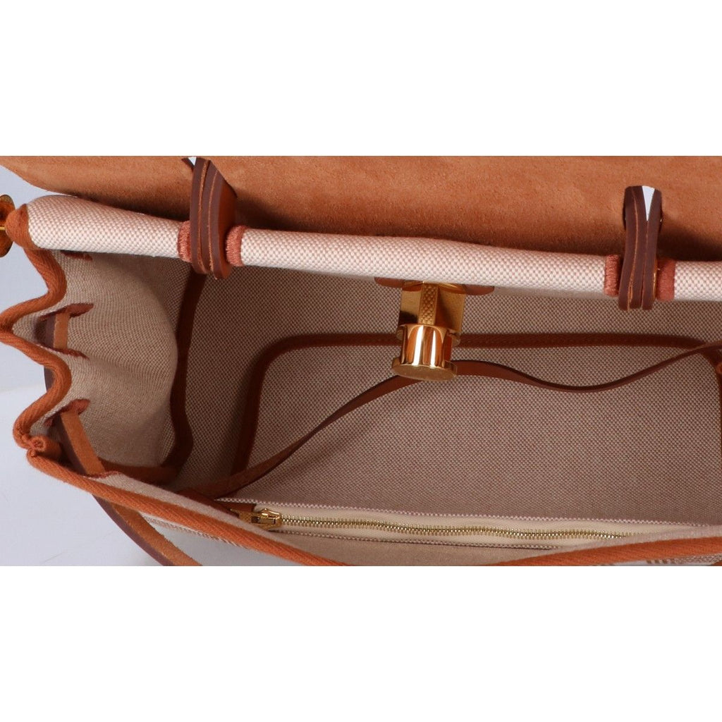 Hermes Herbag Zip PM le Tourne Chaine D'ancre Pattern Fauve Vache Hunter Toile — view 6