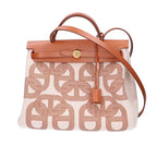 Hermes Herbag Zip PM le Tourne Chaine D'ancre Pattern Fauve Vache Hunter Toile