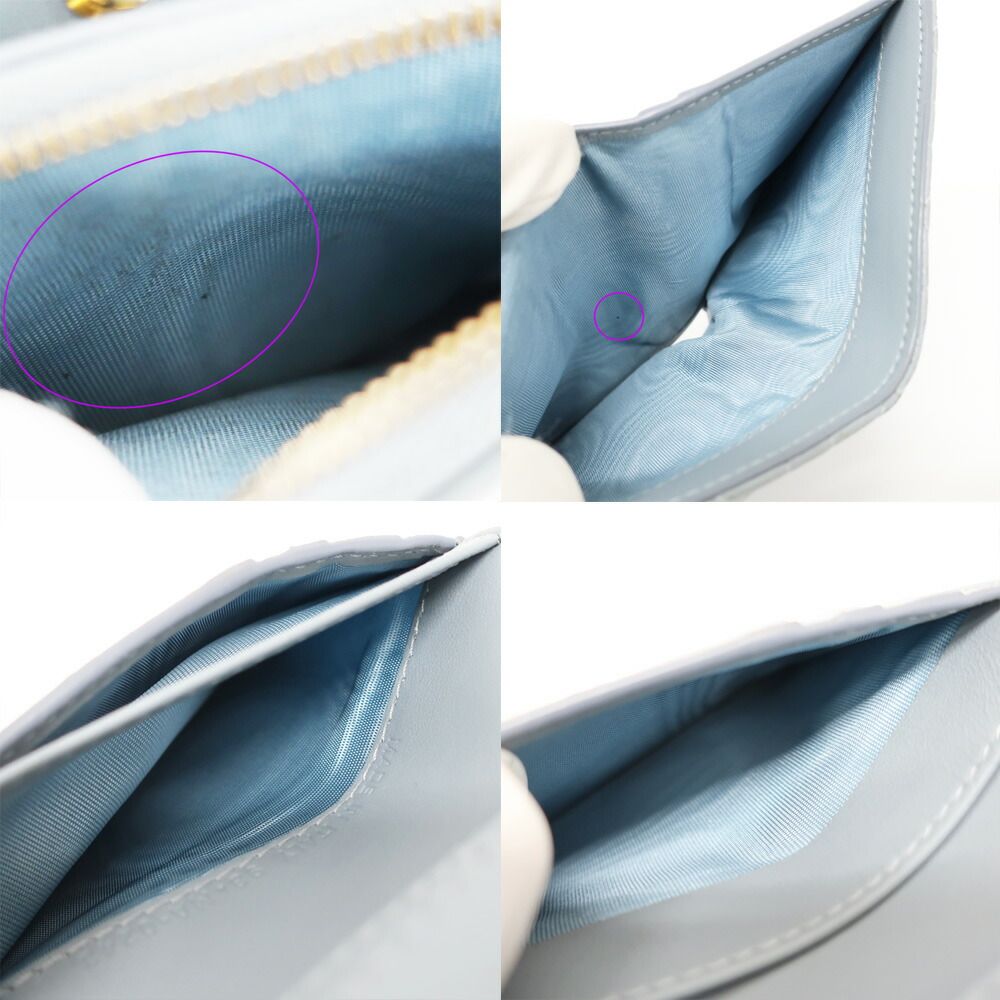 Dior Ten Caro Dahlia Wallet Bifold Cannage Blue Gold Logo Leather Compact — view 7