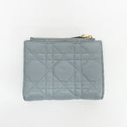 Dior Ten Caro Dahlia Wallet Bifold Cannage Blue Gold Logo Leather Compact — view 2