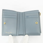 Dior Ten Caro Dahlia Wallet Bifold Cannage Blue Gold Logo Leather Compact — view 6