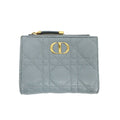 Dior Ten Caro Dahlia Wallet Bifold Cannage Blue Gold Logo Leather Compact