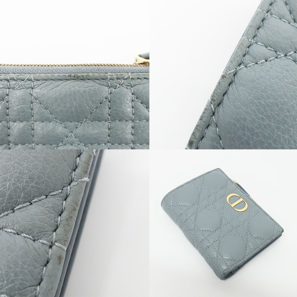 Dior Ten Caro Dahlia Wallet Bifold Cannage Blue Gold Logo Leather Compact — view 9