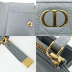 Dior Ten Caro Dahlia Wallet Bifold Cannage Blue Gold Logo Leather Compact — view 8