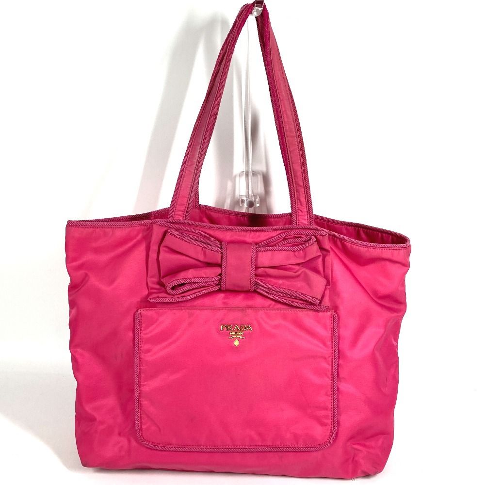 Prada Shoulder Bag Logo Ribbon Nylon Pink