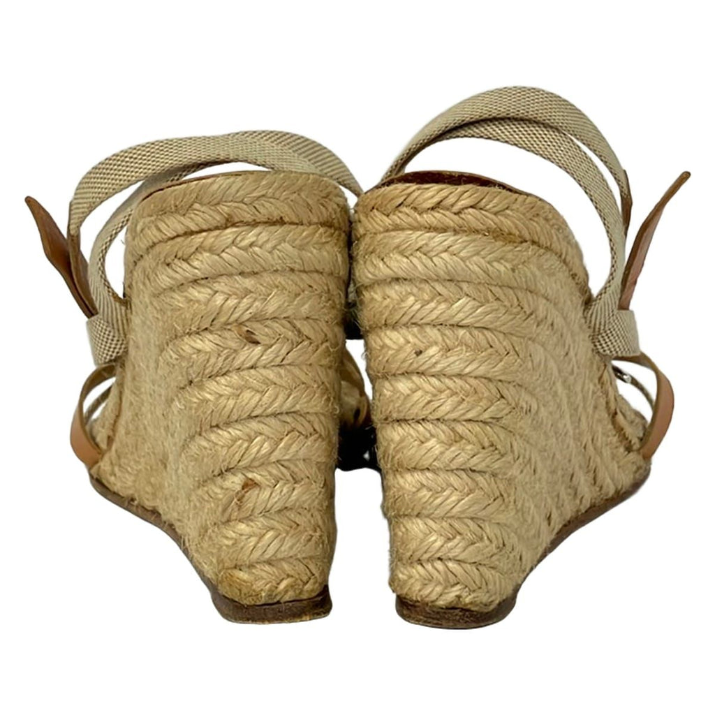 Hermes Sandals 38 Brown Beige Wedge Sole Espadrilles Leather — view 3